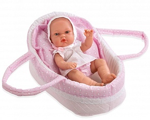 Пупс из серии Arias Elegance 33 см. в одежде, виниловый, в розовой люльке-переноске с подушечкой (Arias, Т13720)